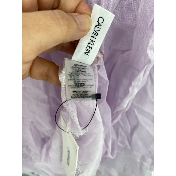 Calvin Klein NWT Chambray Woven Oblong Scarf Fringe Raw Ends Opan One Size New - Picture 10 of 12